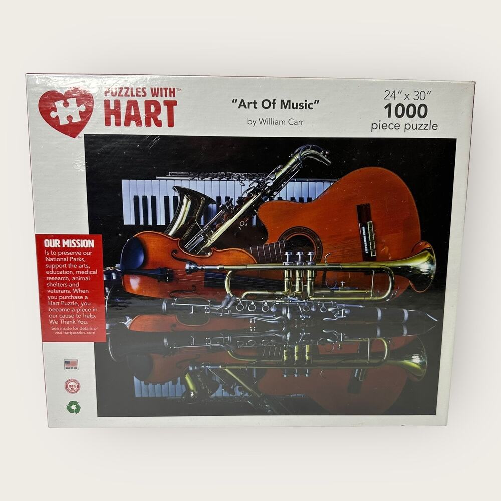 NEW Hart Puzzles Art Of Music William Carr 1000 Piece Puzzle 24x30 Trumpet Piano